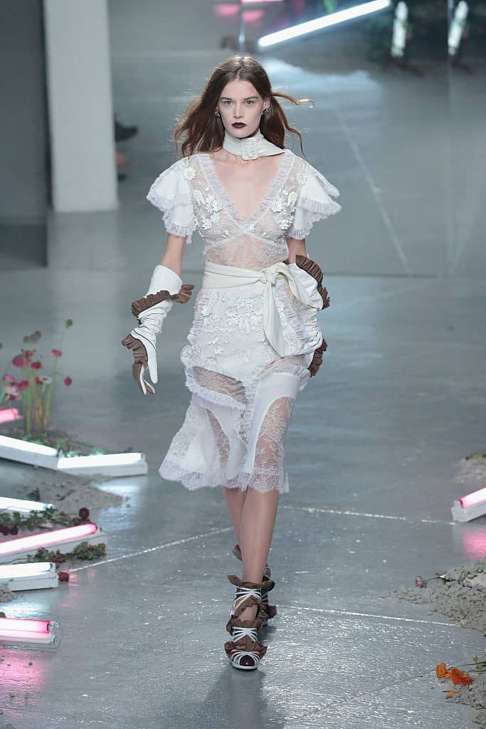 NEW YORK, NY - FEBRUARY 16: A model walks the runway wearing Rodarte Fall 2016 during New York Fashion Week on February 16, 2016 in New York City. (Photo by JP Yim/Getty Images)