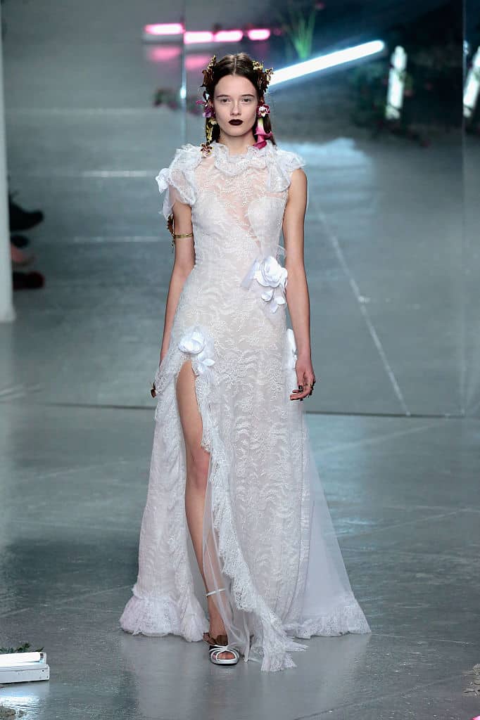NEW YORK, NY - FEBRUARY 16: A model walks the runway wearing Rodarte Fall 2016 during New York Fashion Week on February 16, 2016 in New York City. (Photo by JP Yim/Getty Images)