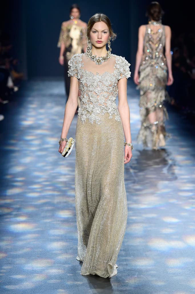 NEW YORK, NY - FEBRUARY 17: A model walks the runway wearing Marchesa Fall 2016 during New York Fashion Week: The Shows at The Dock, Skylight at Moynihan Station on February 17, 2016 in New York City. (Photo by Frazer Harrison/Getty Images for NYFW: The Shows)