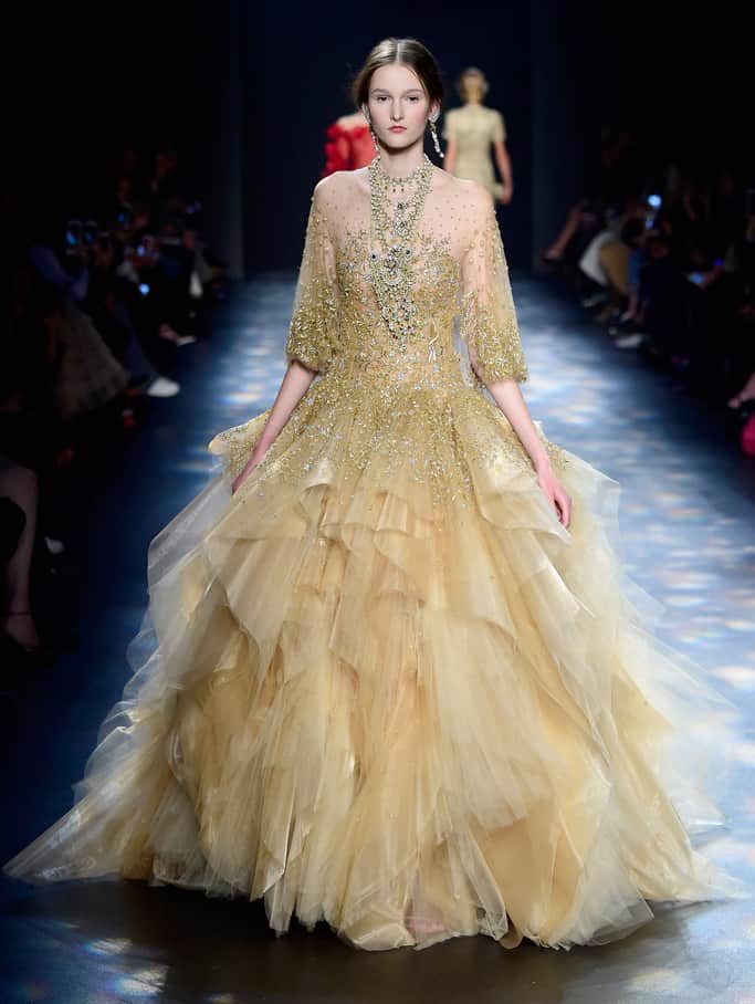 NEW YORK, NY - FEBRUARY 17: A model walks the runway wearing Marchesa Fall 2016 during New York Fashion Week: The Shows at The Dock, Skylight at Moynihan Station on February 17, 2016 in New York City. (Photo by Frazer Harrison/Getty Images for NYFW: The Shows)