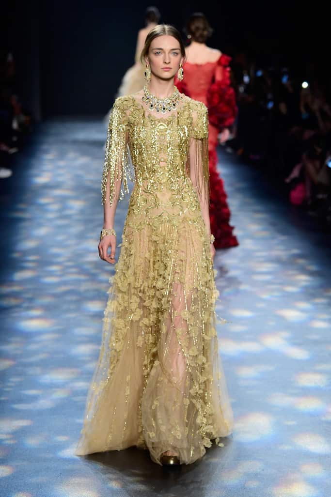 NEW YORK, NY - FEBRUARY 17: A model walks the runway wearing Marchesa Fall 2016 during New York Fashion Week: The Shows at The Dock, Skylight at Moynihan Station on February 17, 2016 in New York City. (Photo by Frazer Harrison/Getty Images for NYFW: The Shows)